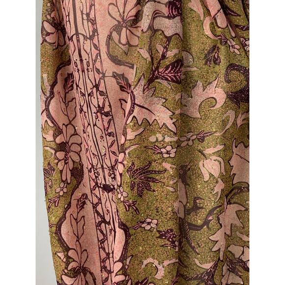 o.p.t One Pretty Time Smocked Tie Peasant Blouse Floral Metallic Threads size XS - Picture 5 of 15